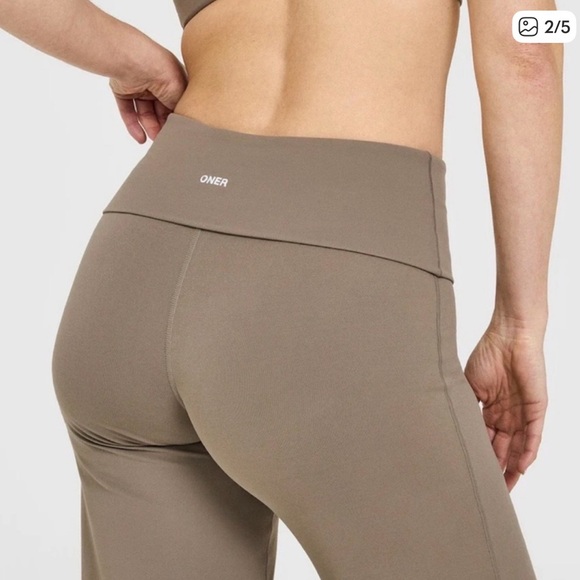 Oner active fold over soft motion straight leg leggings moss brown - Picture 2 of 3